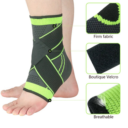 Compression ankle support brace in green, side view