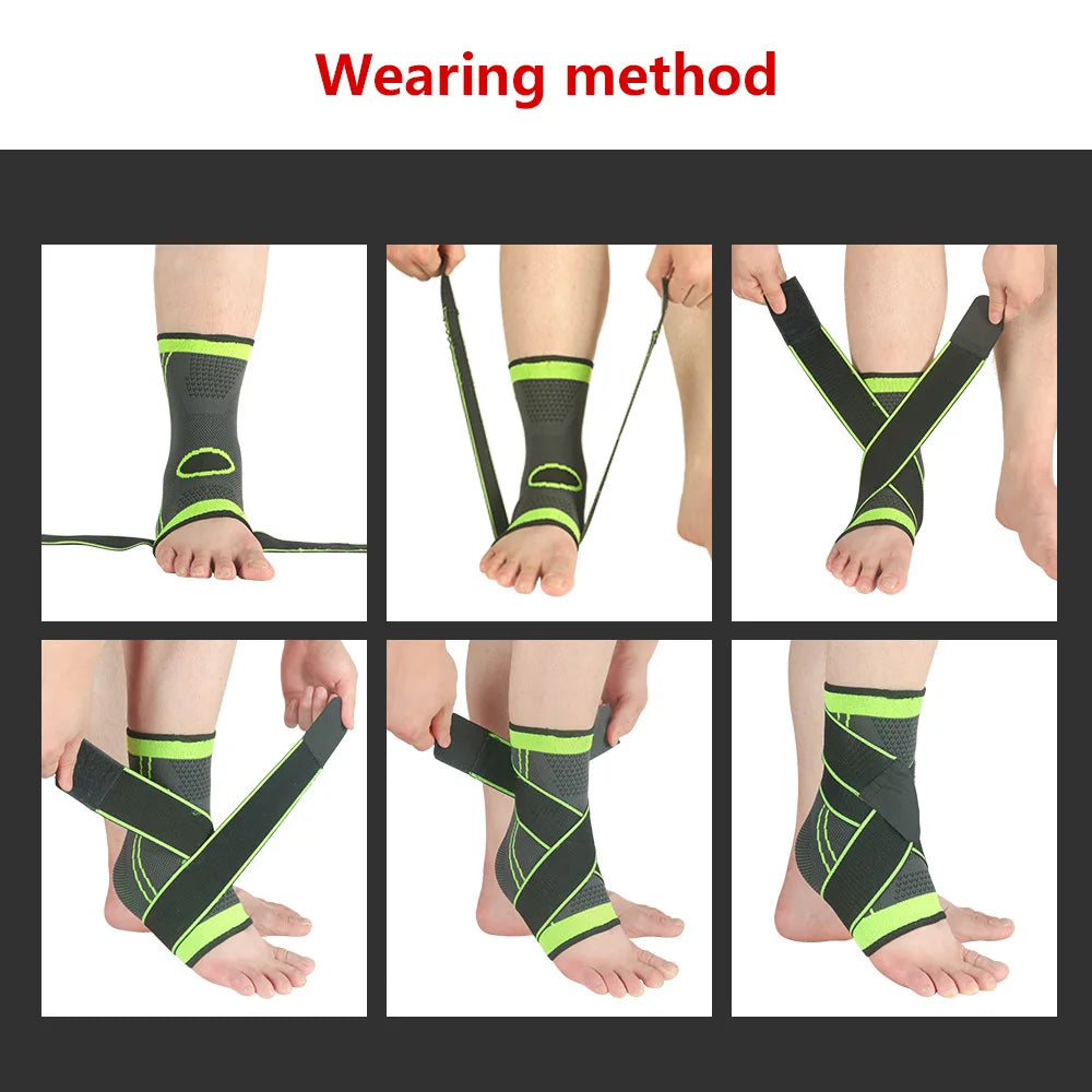 Compression ankle support brace in black, front view