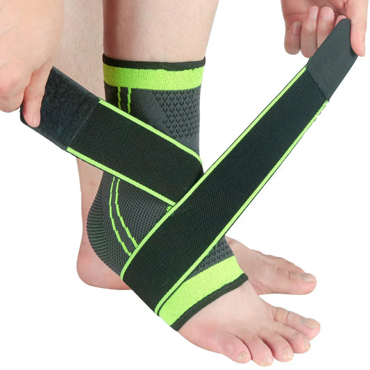 Compression ankle support brace in orange, worn on an ankle